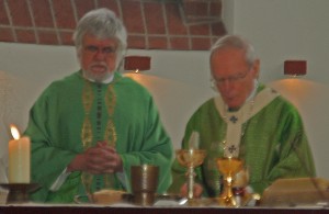 The church's pastor Fr. Bezikhofer ,left, with Archbishop Thissen