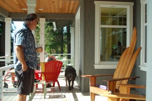 Andy contemplating his water ski chairs, the senior coal retriever and mother in law.