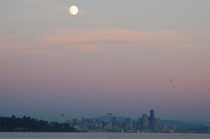 Moon rise over Seattle