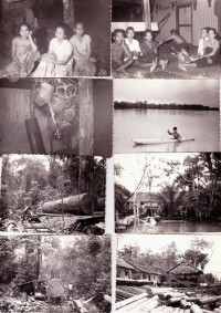 1962 Sarawak. Top two in Dayak longhouse in Sibu. 2nd left from top, are headhunted Japanese skulls.